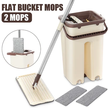 

Flat Squeeze Mop and Bucket Hand-Free Wringing Floor Cleaning Mop Wet & Dry Usage Automatic Spin Self Cleaning Tools Lazy Mop