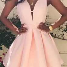 Новое сексуальное мини-платье для выпускного вечера А-силуэта/принцессы без рукавов с v-образным вырезом атласные вечерние платья