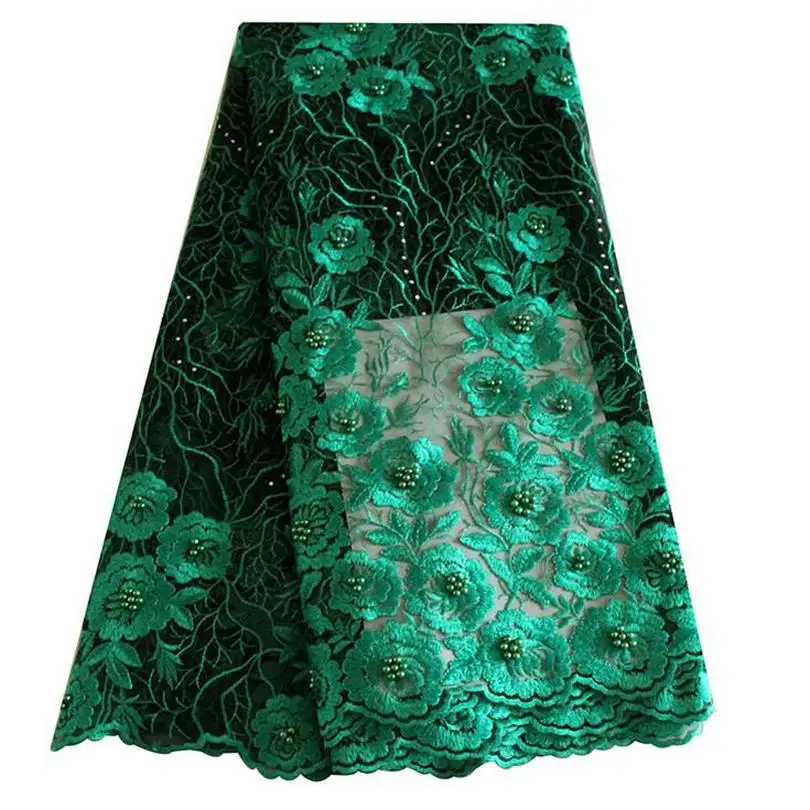 

African Lace 5 yards Embroidery Fabric Lace Nigeria Laces 2019 High Quality Net Lace Fabric With Beads For Wedding Dress&Party