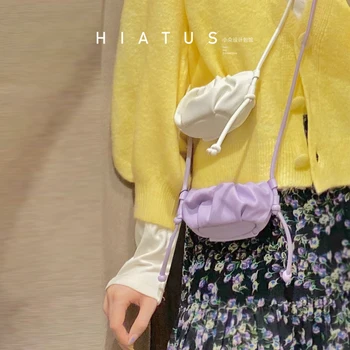 

20 Summer New Mini Pleated Cloud Bag Lipstick Bag Change Key Bag Decoration Cute Super Mini Dumpling Bag Phone Bags