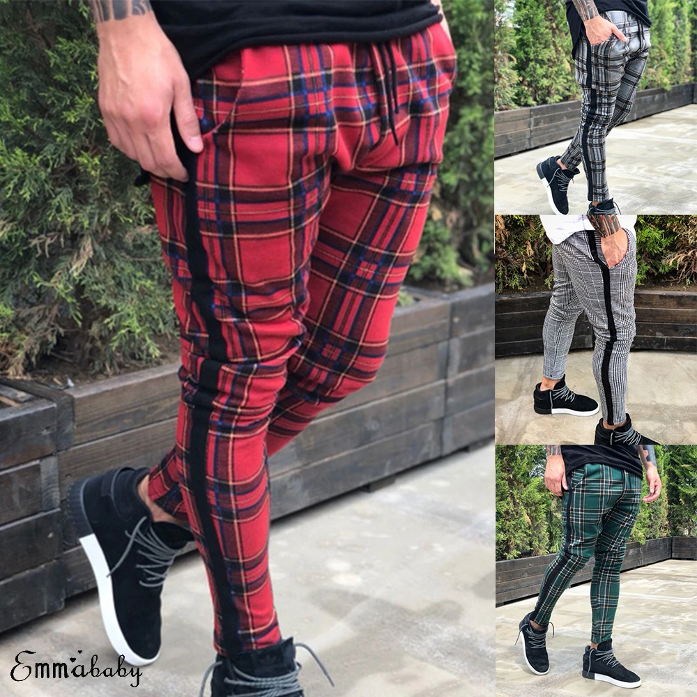 plaid skinny zip track pants