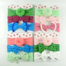 Европа и Америка, детская нейлоновая лента для волос, набор, Детские пончики, бант, широкая нейлоновая детская лента для волос, повязка на голову, комплект из трех предметов