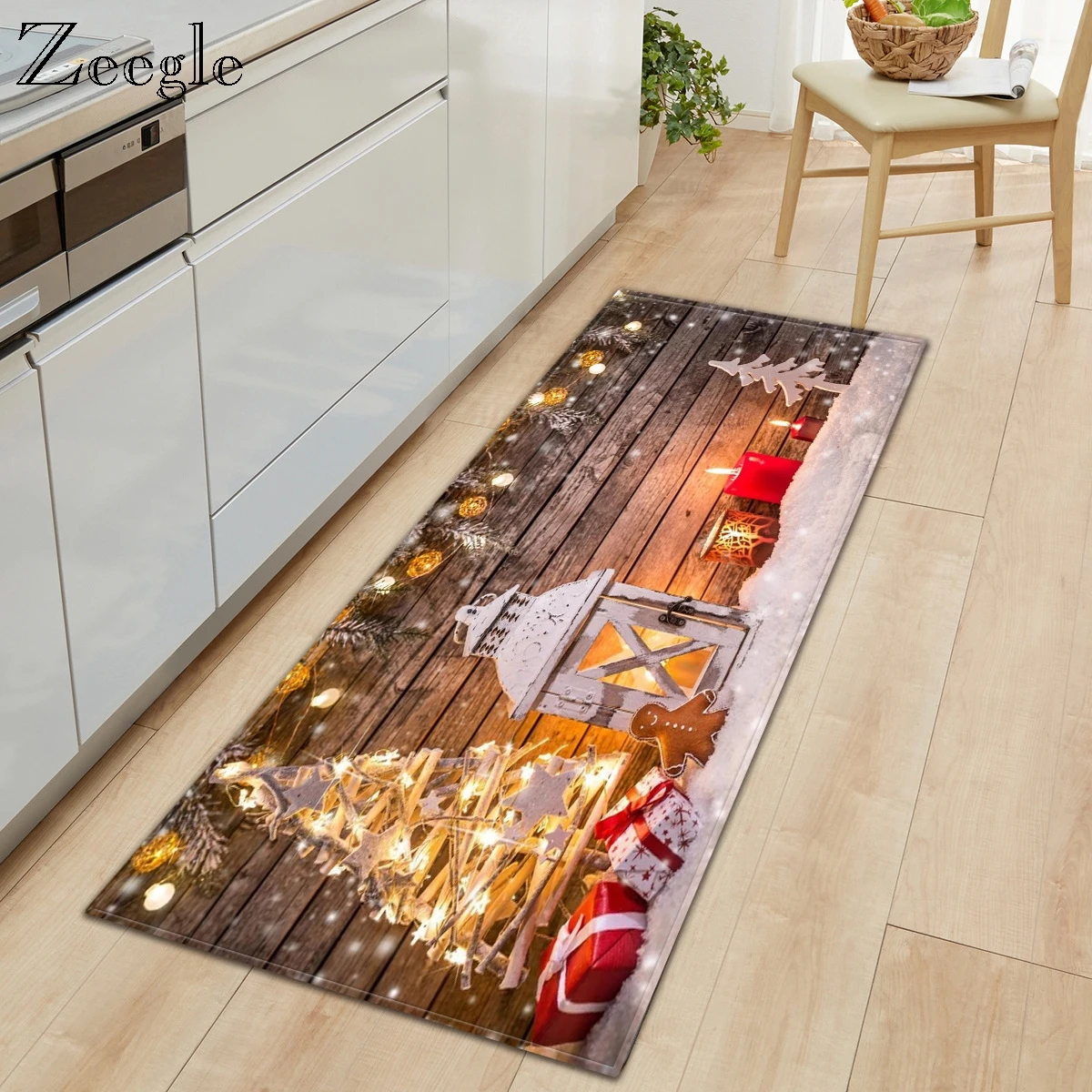 Zeegle Christmas Kitchen Floor Mat Non-slip Hallway Carpet Absorbent Bathroom Doormat Shower Mat Washable Living Room Floor Rug
