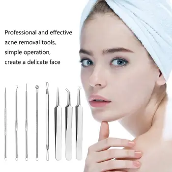 

8PCS/set Stainless Steel Acne Blackhead Remover Needles Extractor Pimple Blemish Skin Face Care Tools Clip Kit