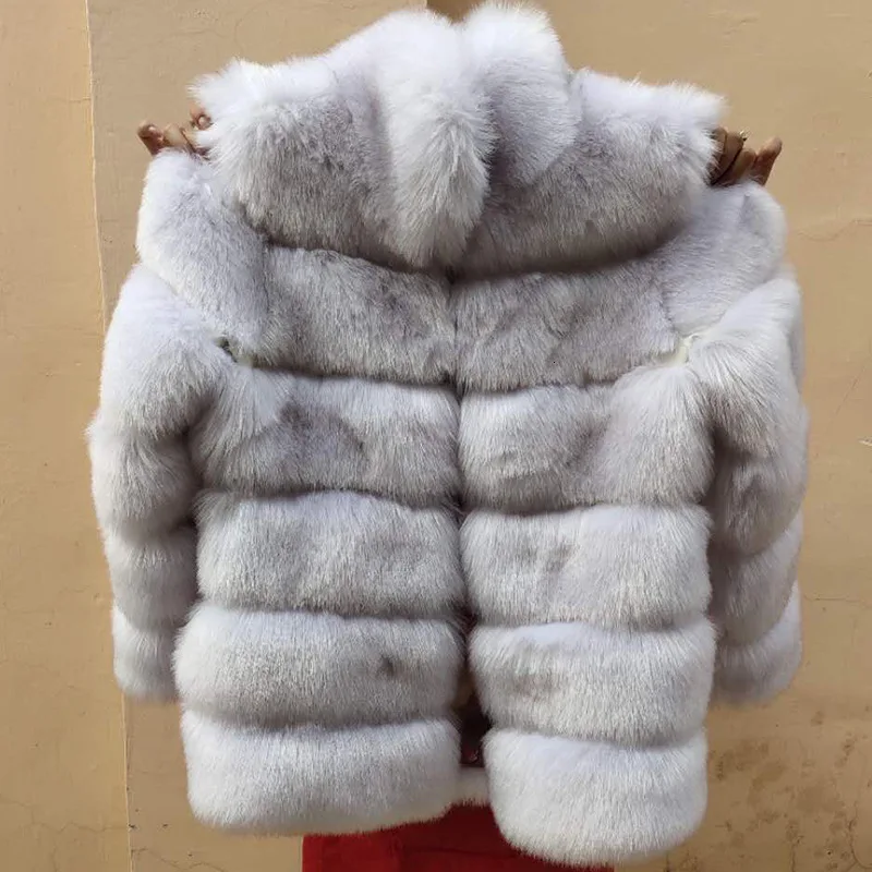 Кожаное меховое Свободное пальто для женщин, зимнее длинное пальто из кожи лисы и серебристой лисы