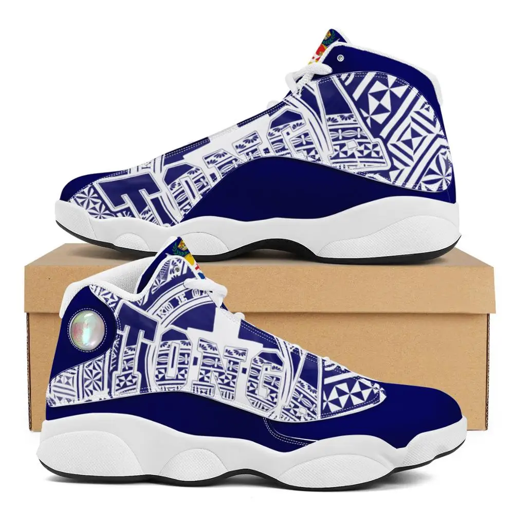 

Blue Tonga Style New Polynesian Samoa Tribal Style Boy Running Shoes Custom Ball Sports Team Logo Men's Basketball Sports Shoes