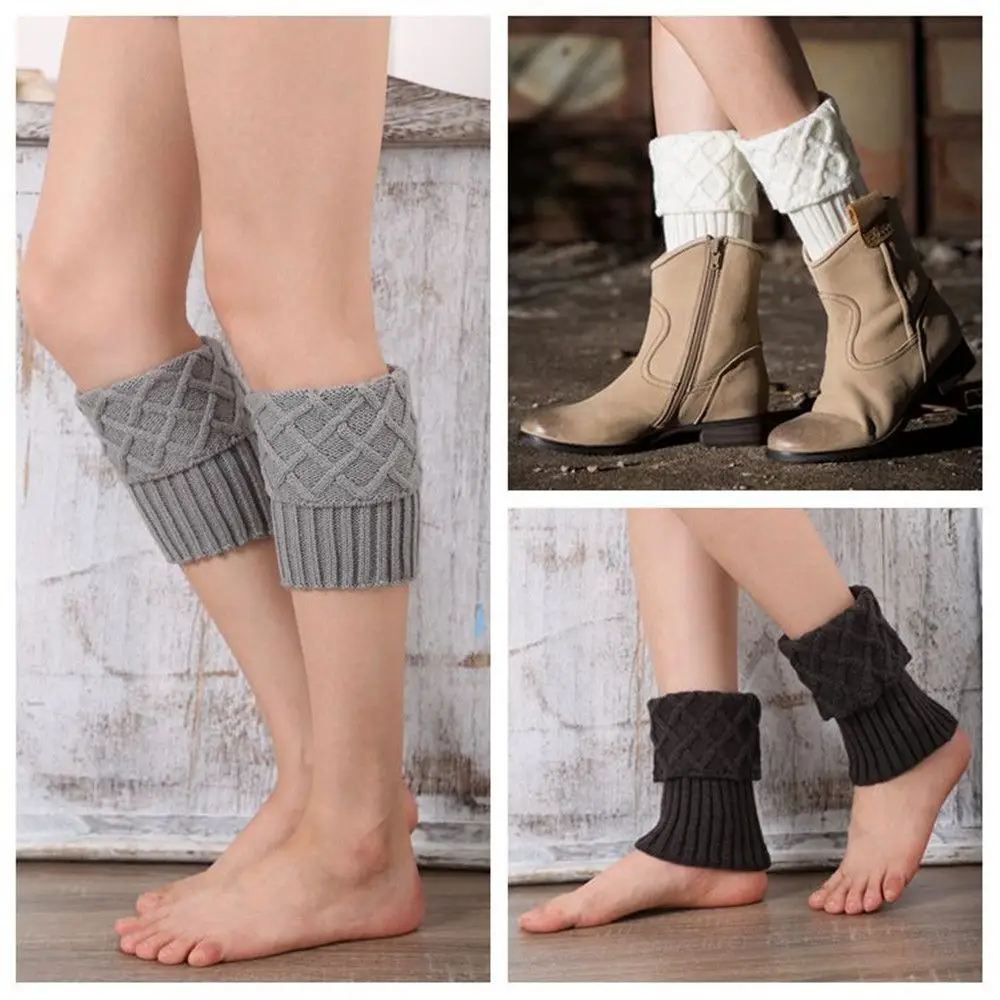 1Pair Crochet Leg Warmers Women Winter Outdoor Elastic Boot Cuffs