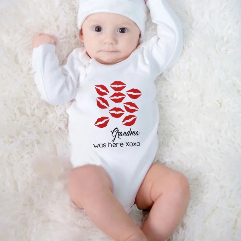 Grandma Was Here Printed Funny Newborn Baby Bodysuit Cotton Long Sleeve Baby Boy Onesie Body Baby Girl Romper Clothes Outfits
