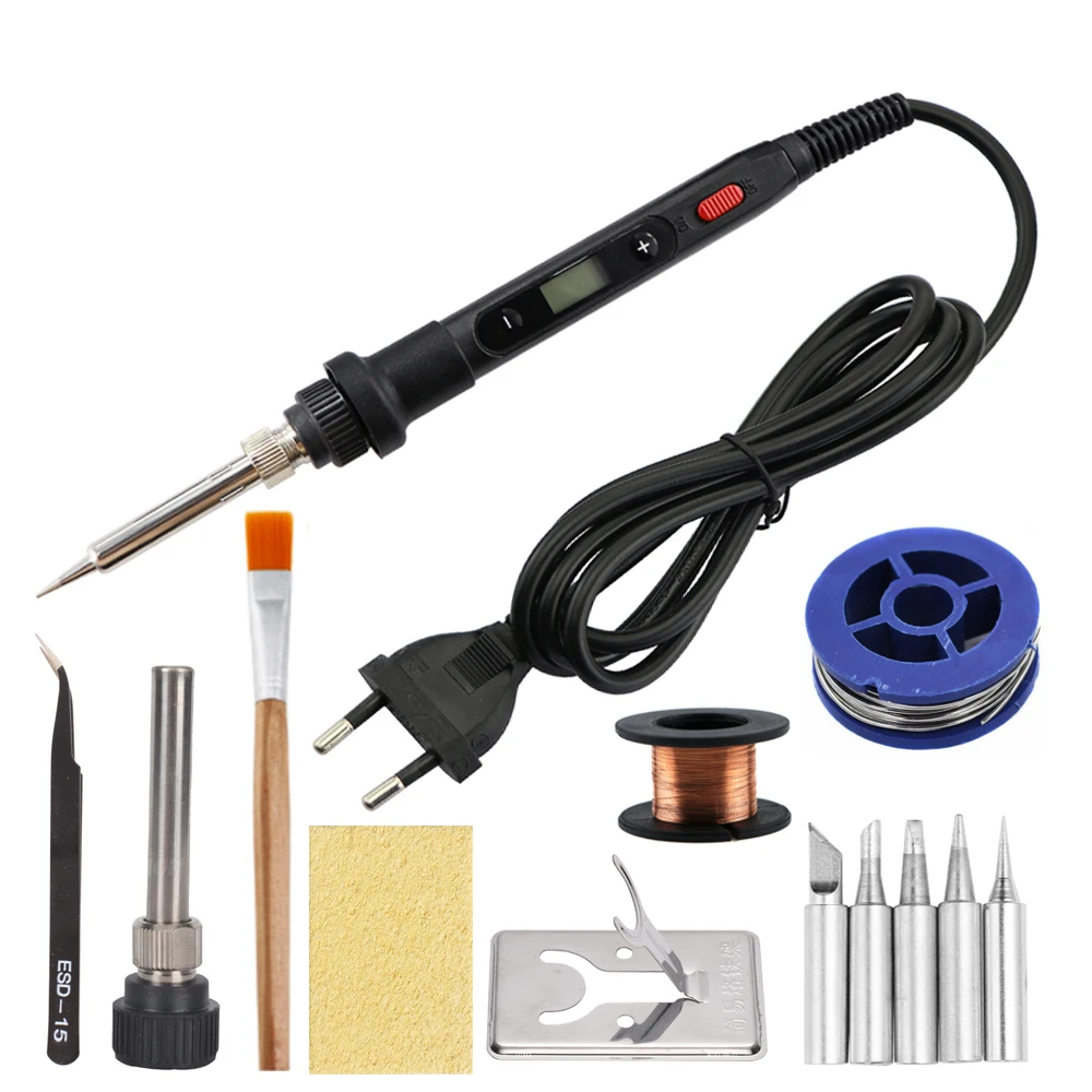 80W Tin Soldering Iron Temperature Adjustable Welding Tool With Electric Soldering Iron Tips And Desoldering Pump Repair Tools soldering irons & stations Welding Equipment