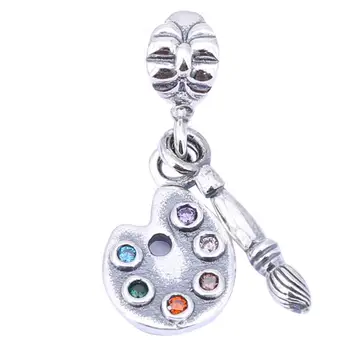 

100% Real 925 Sterling Silver Brush Charms And Painting Plate Charm Fit Original Bracelet Diy Jewelry