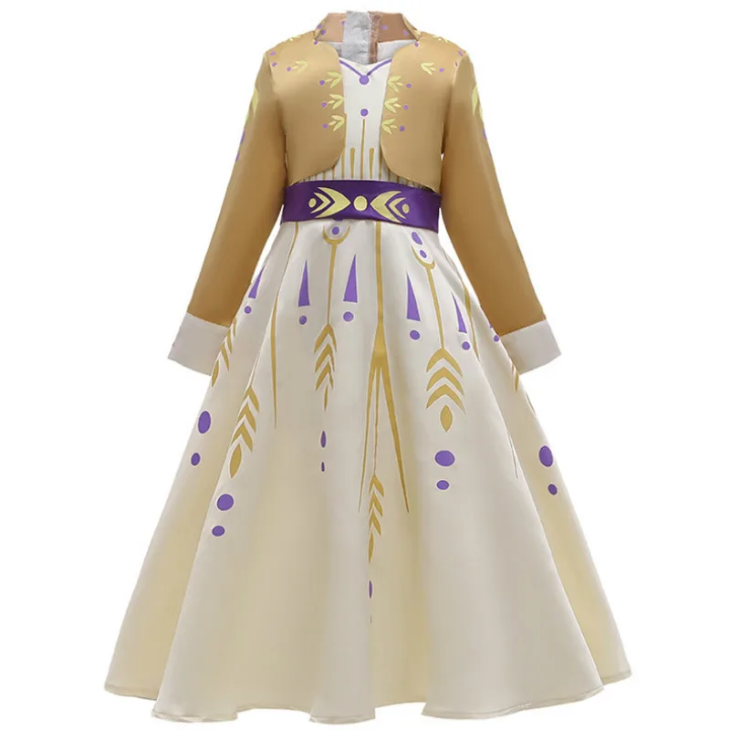 Новейшая модель; «Холодное сердце» 2 платье принцессы Анны и Эльзы для девочек, платье принцессы, платье для вечеринки, платье для маленьких детей, детские платья зимние брюки накидка и платье, Костюмы комплект Косплэй костюм - Цвет: D2136-Champagne