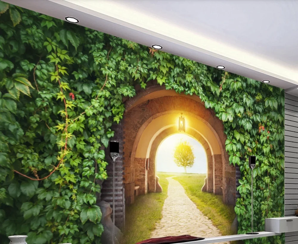 

Custom mural wallpaper 3D three-dimensional tree-lined trail arches European sofa background wall