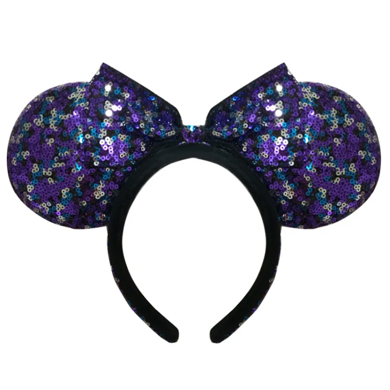 Disney New Mickey Minnie Mouse Headdress Pretend Play Head Ear Girls Sequin Hair Band Kawaii Head Hoop Plush Party Toys Kid Gift
