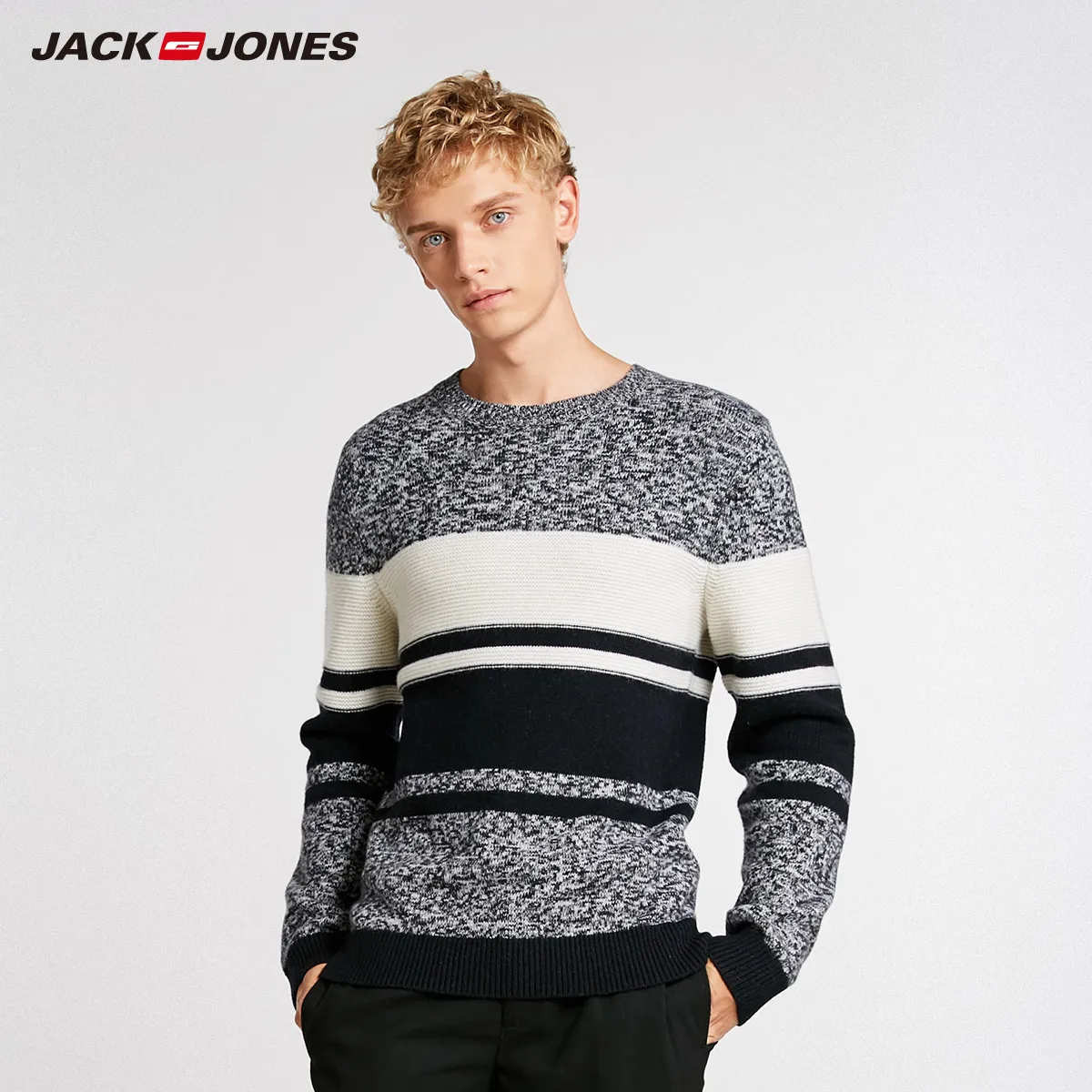 Jack Jones Мужской Повседневный шерстяной свитер в полоску | 218325517
