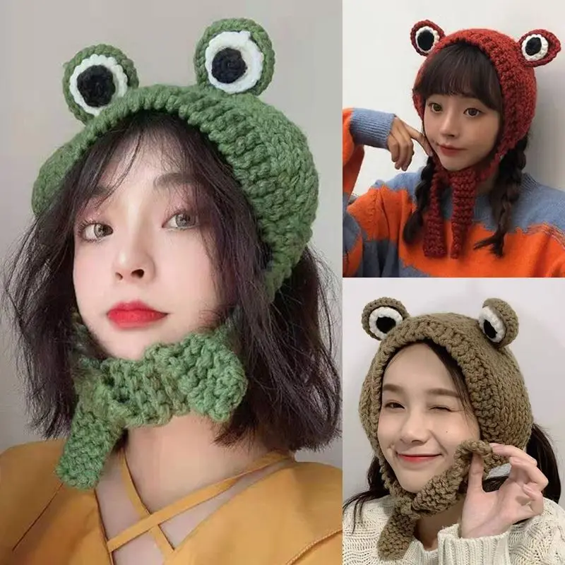 Женская и мужская вязанная Вязаная Шапка-бини с рисунком Глаз лягушки однотонная