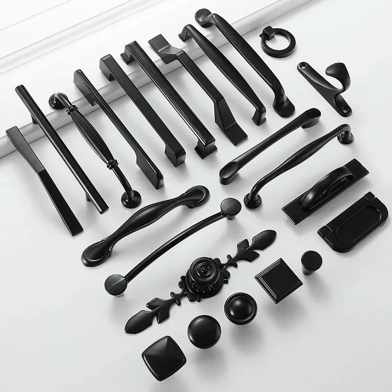 Manija de la puerta del armario, mueble negro, armario, cajón, tirador para vestidor, 96/128mm, agujero, cocina, fabricación de fábrica