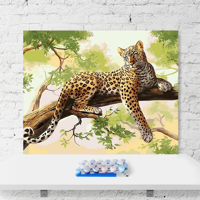 Leopard LionTiger Grassland поедание мяса картинки с животными по номерам Современная реалистичность картины маслом ручной работы по номерам Настенный декор - Цвет: 5972