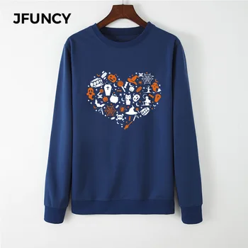 

JFUNCY Man Women Pullovers Ovesize Sweatshirt Hoodies 2020 Halloween Elements Autumn Tops Harajuku Printed Female Hoody