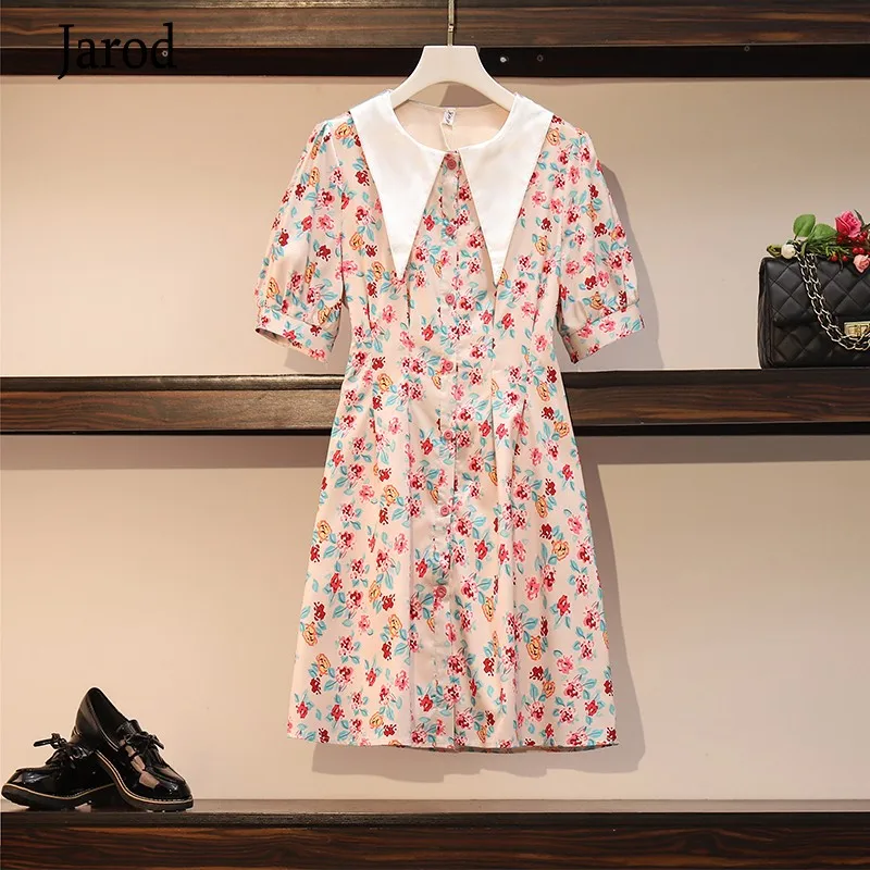 Женское винтажное мини платье с цветочным принтом коротким рукавом фонариком и