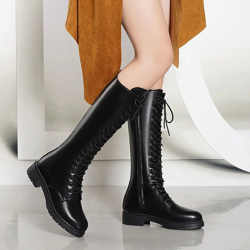 Botas largas con cordones para mujer, botines hasta la rodilla, de  caballero pequeño, temporada otoño e invierno, 2021|Botas a media  pantorrilla| - AliExpress