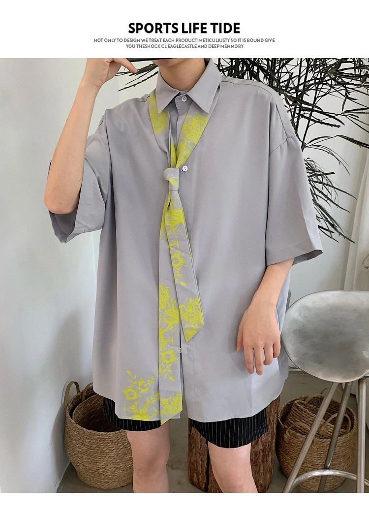 5XL! SHENGYUJIN ретро шик Длинные свободные штаны в красную сетку из шифона с короткими футболки с рукавами мужской ins summer с печатным галстуком