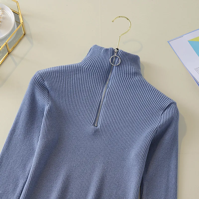 2019 Trend Knitted Sweater Women Zipper Turtleneck Long Sleeve Slim Women Pullover Sweater Autumn Winter Warm Female Jumpers (34)