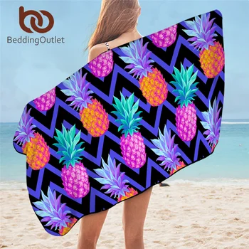 BeddingOutlet Pineapple Bath Towel Tropical Fruit Microfiber Beach Towel Geometric Picnic Mat 75x150cm Purple Serviette Blanket 1