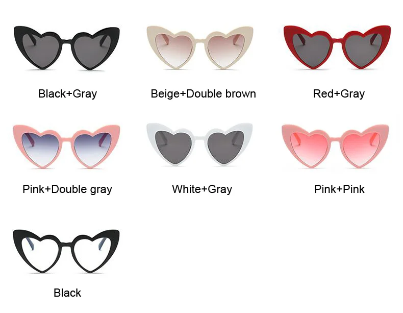 New Fashion Love Heart Sunglasses Women Cute Sexy Retro Cat Eye Vintage Mirror Sun Glasses Female Black Oculos De Sol fashion sunglasses