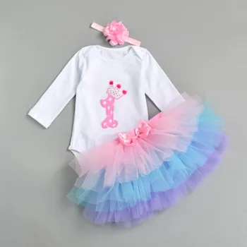 

Newborn 2020 Flower Party Clothes Set Baby Girl One Years First Birthday Tutu Outfits for Girls Tulle Toddler Baby Clothing Suit