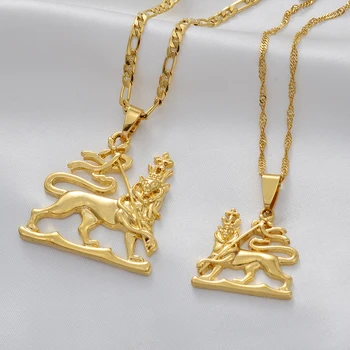 

Anniyo Ethiopian Lion Pendant Necklace Gold Color for Women Men the Lion of Judah Jewelry Charms Ethnic African Gifts #121916