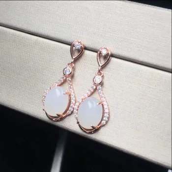 

Real Rare Certified 925 Silver Natural White Hetian Jade Inlaid Zircon Earring High Quality Best Gifts For Women Wedding Jewelry