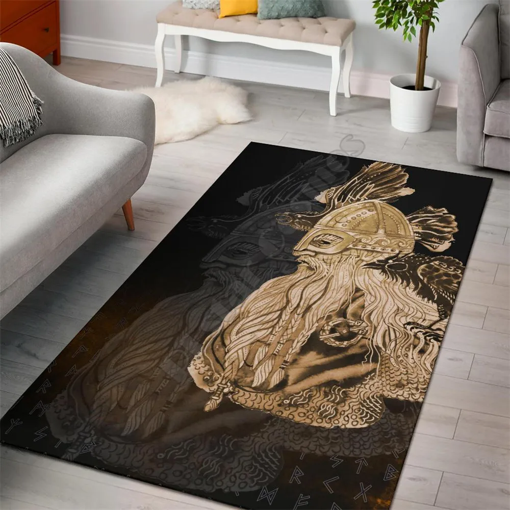 

Viking Style Area Rug - Odin Raven Viking Gold 3D All Over Printed Rugs Mat Rugs Anti-slip Large Rug Carpet Home Decoration