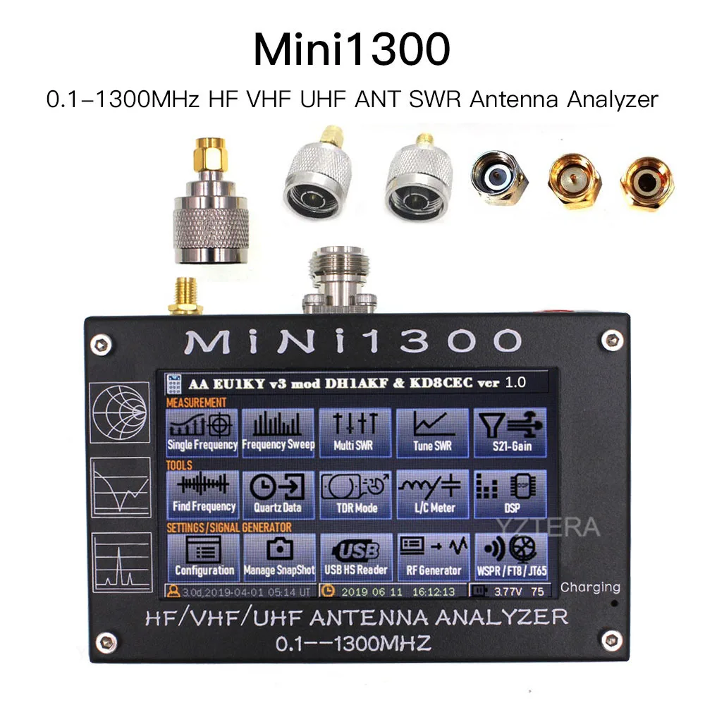 Mini1300 0.1-1300MHz HF VHF UHF Antenna Analyzer 4.3inch Touch screen  Vector Network Analyzer SWR Meter