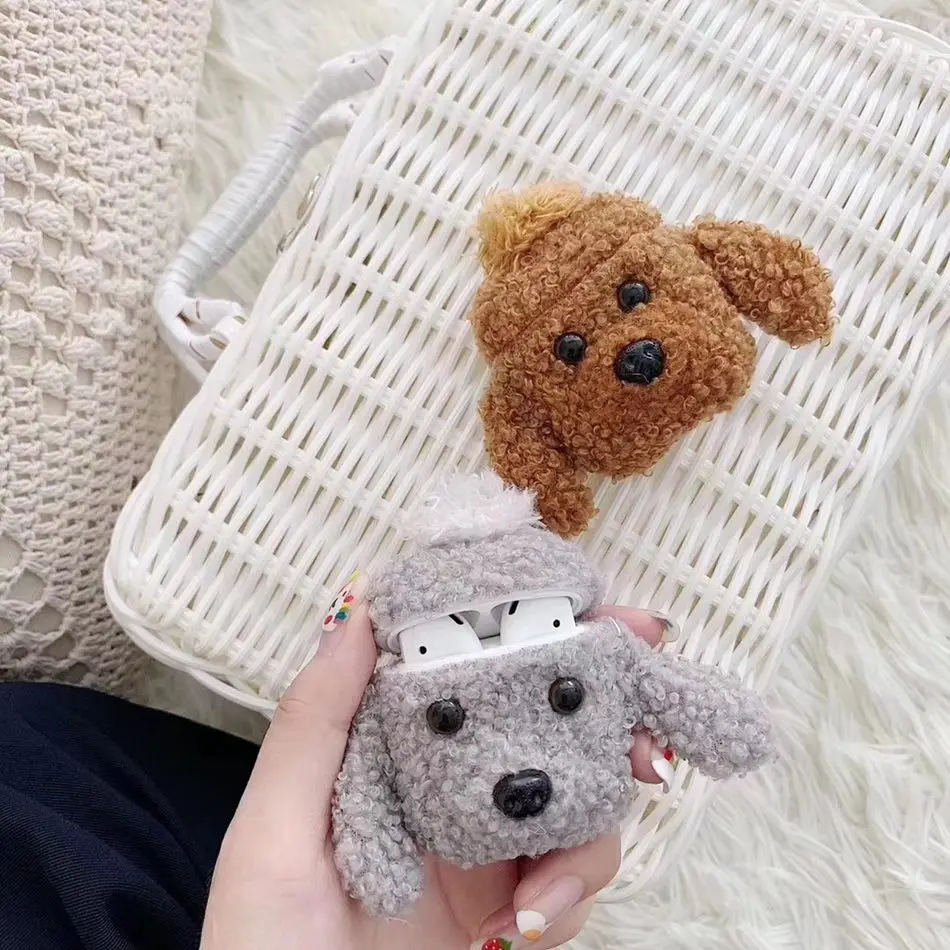3D Cute Earphone Case for Airpods Case Cartoon Knitted plush Cover for Apple Airpods 2 Case Teddy Dog Rabbit Earpods Accessories