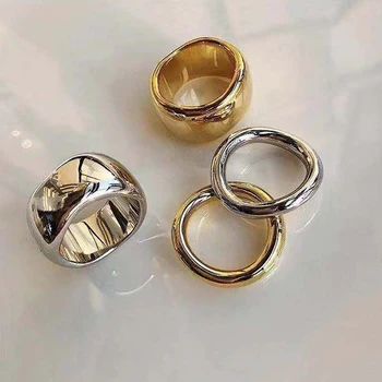 

AOMU Retro Elegant Metal Glossy Wave Curve Rings for Women Punk Geometry Irregularity Circle Rings Gifts Party Hip Hop Jewelry