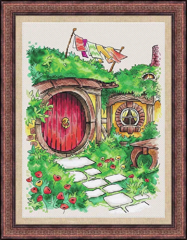 

tt Gold Collection Counted Cross Stitch Kit Cross stitch RS cotton with cross stitch no print Hobbit's Cabin