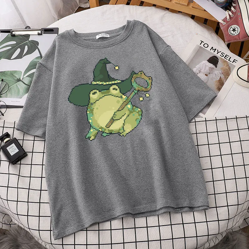 Summer Fashion Fun Pixel Frog Print Cute Magic Frog Pattern T-shirt Ladies T-shirt Green T-shirt Harajuku Casual Summer Top t shirt oversize