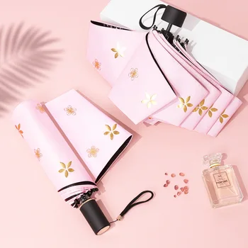 

Durable Portable Reinforced Flower Stamping Rain-Proof Windproof Frame 3 Folds Sunshade Umbrella for Women Gift