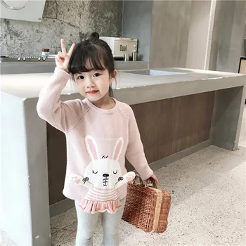 

2020 Baby girls boys sweater rabbit bear pattern blue pink colour sweet toddler knitting girls warm tops
