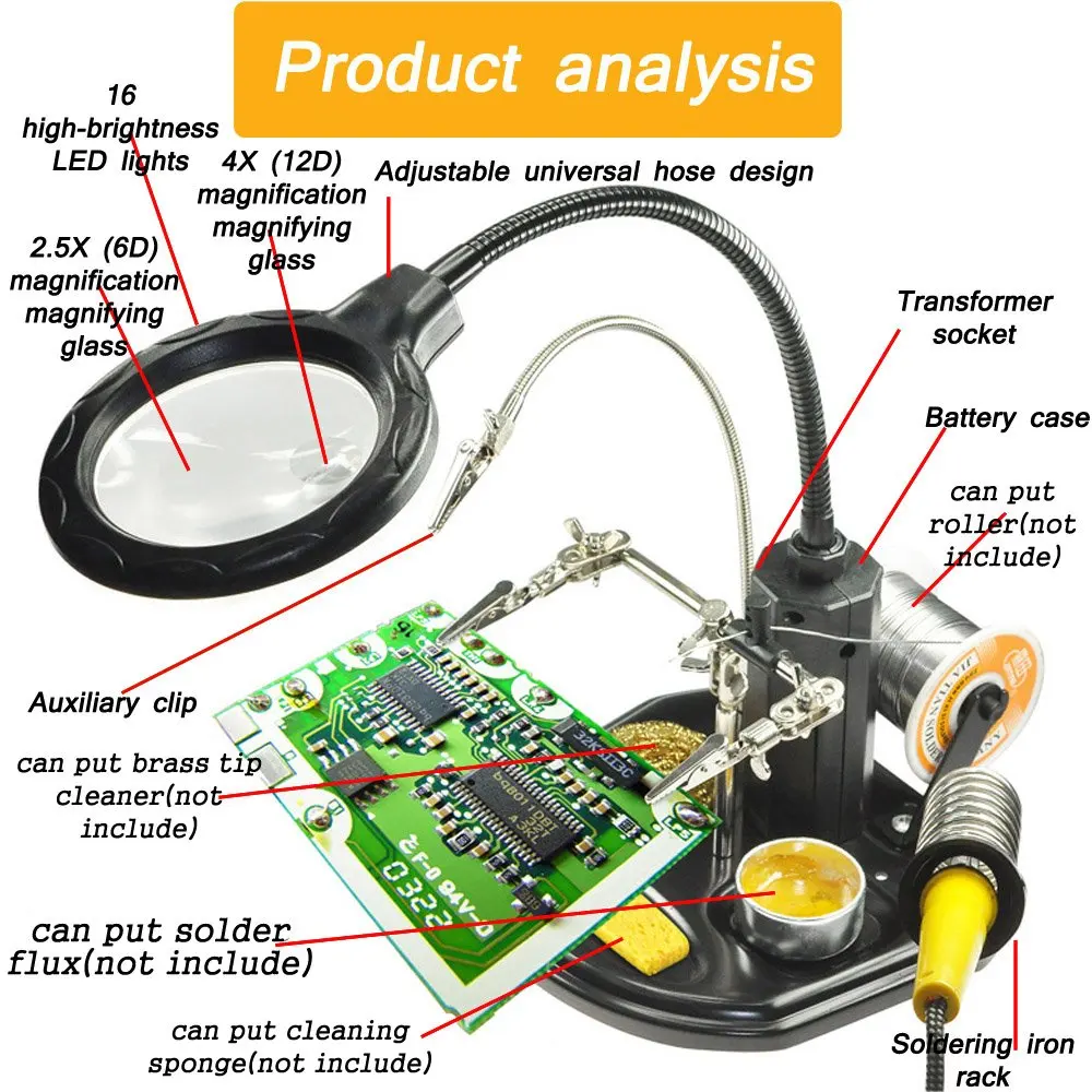 Чтобы помочь ручная паяльная станция с увеличительным Стекло "третья рука" светодиодный светильник держатель для паяльника тяжелым основанием и губка для паяльных работ хобби