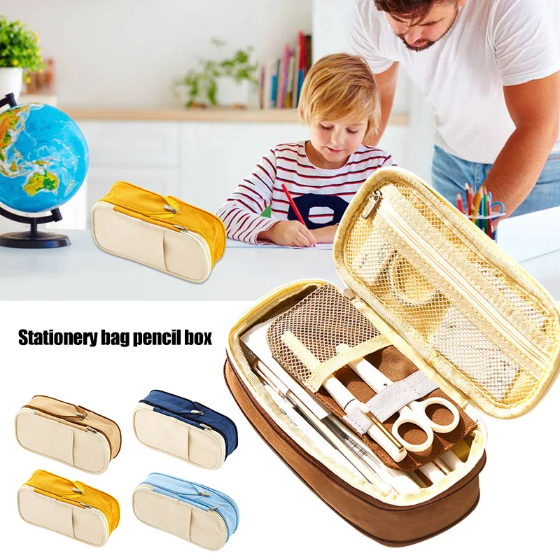 

Double Layers Pencil Pen Case Office School Students Large Capacity Storage Bag DJA99