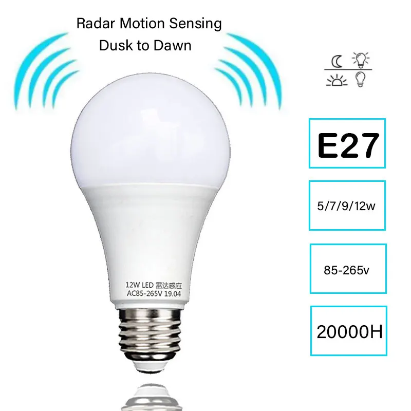 Smart E27 LED Bulb Lamp Radar Sensor 5W 7W 9W 12W 85-265V Body Motion Light FG#1 