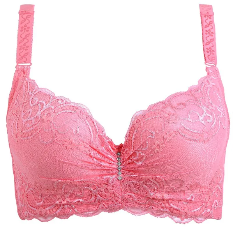 2Pcs Plus Size Lace Bras For Women Underwear Underwire Push Up Bra Adjustable Bralette Fashion Girls Brassiere Sexy Lingerie - Цвет: Rose
