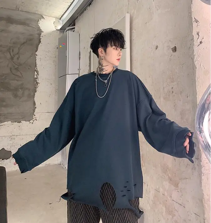 M-XL! темная индивидуальность; бренд; стиль для волос; тренд; неровная Мода; дизайн с дырками; Мужская свободная куртка