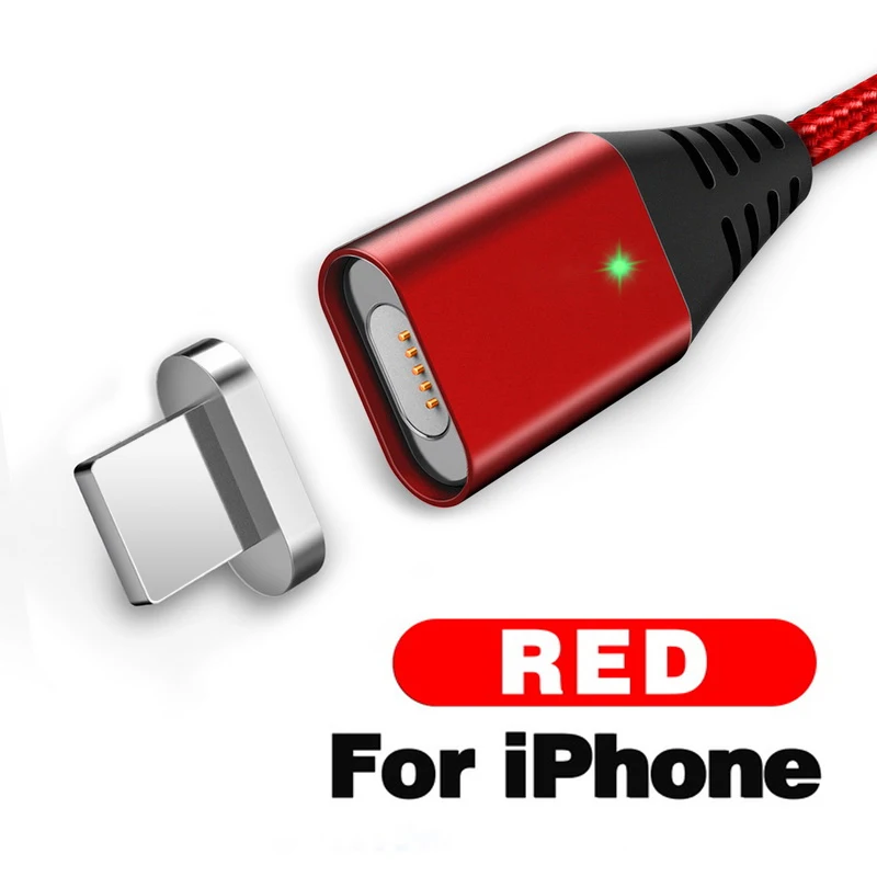 Магнитный кабель для быстрой зарядки для iPhone XS, samsung, Quick Charge 3,0, GETIHU, а, Micro usb, type-C, Магнитный зарядный шнур для телефона - Цвет: For iPhone Red