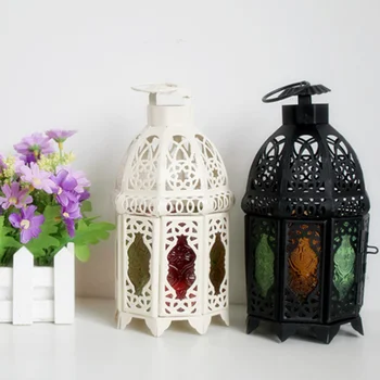

1 pc Candle Holder Moroccan Style Retro Wrought Iron Hanging Wedding Ornaments Desktop Candlestand Candle Storm Lantern for Part