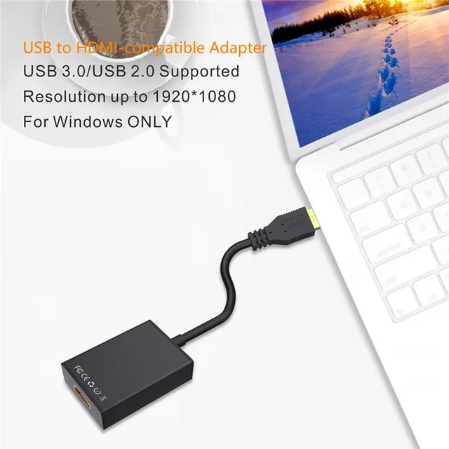 Cablelera Adaptador USB a HDMI, USB 3.0/2.0 a HDMI Audio Video Adaptador HD  1080P Video Graphic Cable Convertidor para PC, Laptop HDTV TV Compatible