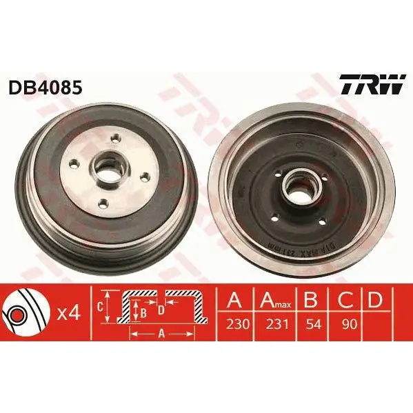 Барабан тормозной без ABS\ Audi 100 1.8-2.4D 88-91 TRW DB4085