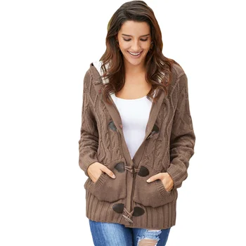 

Women Cardigan Warm Autumn Loose Long Sleeve Party Hooded With Pockets Gift Plush Button Down Winter Knitting Casual