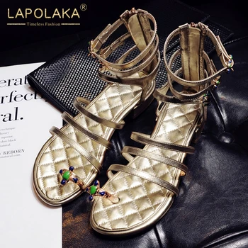 

Lapolaka 2020 New Fashion Chunky Heels Summer Shoes Woman Sandals Zipper String Bead Classics Party Sandals Women Shoes